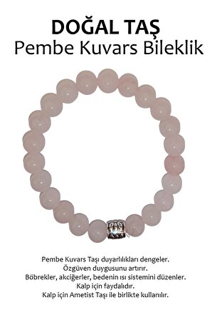 Hakiki Doğal Taş Bileklik - Pembe Kuvars Taşı (pink Quartz)