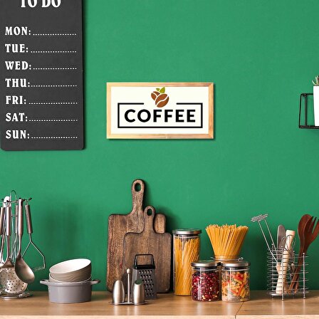 Coffee Yazılı İskandinav Tarz Gerçek Ahşap Çerçeveli Mutfak Kahve Köşesi Dekor Tablo (15*25 cm)