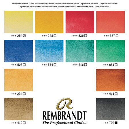 Rembrandt 12 RENK TABLET SULU BOYA SETİ - METAL KUTU (MONOPIGMENTED)