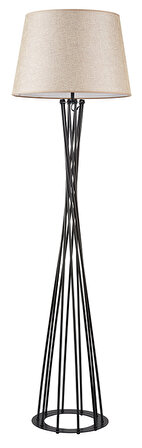 Retro Siyah Metal Rustik Köşe Lambası Lambader Krem Başlık 45 Cm Cap 