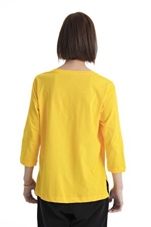 Sarı Uzun Kollu %100 Pamuk T-shirt