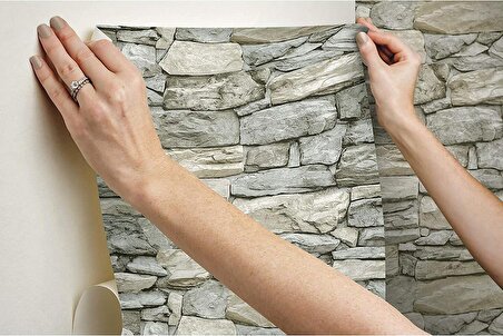 River World 3 m x 60 cm Ebatında 3D Kale Taş Duvar Modelli Kapı Raf Duvar Kaplama Kağıdı Kendinden Yapışkanlı