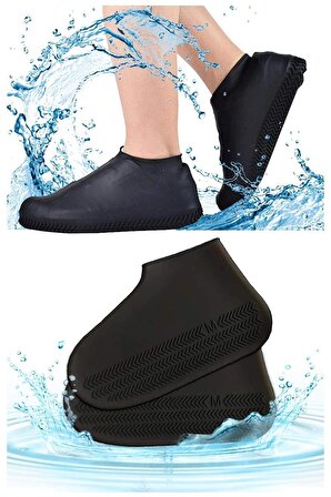 River World Siyah Renkte Su ve Kir Geçirmez Silikon Ayakkabı Kılıfı ve Yağmur Kaydırıcı Small Beden (26-33)