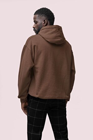Realistic Baskılı Kahverengi Erkek Kapüşonlu 3 iplik Şardonlu Ribanalı Sweatshirt Hoodie