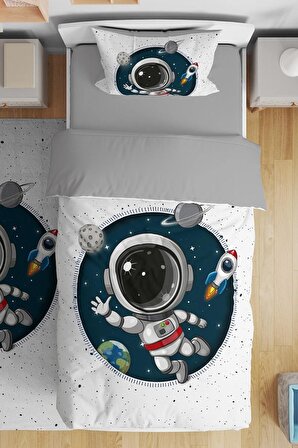 Kids Bebek&Çocuk&Genç Odası Gece Uzay Temalı Pamuklu Organik Nevresi Takımı 160x220cm