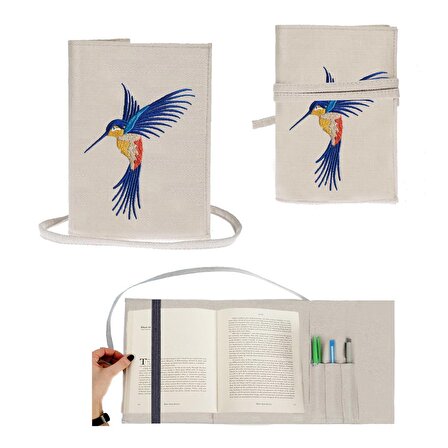 Hummingbird Nakışlı Kitap - Tablet - Ebook Çantası / Kılıfı
