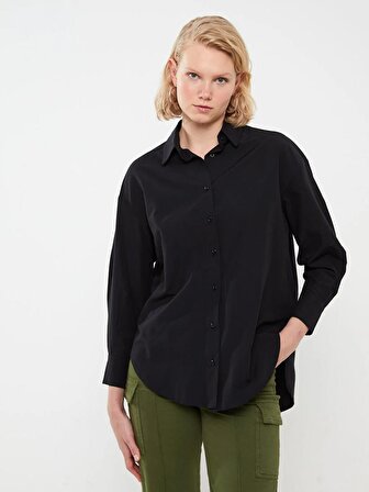 Düz Uzun Kollu Oversize Poplin Kadın Gömlek Tunik