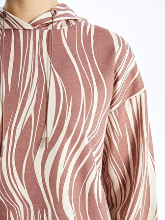 Kapüşonlu Desenli Uzun Kollu Kadın Sweatshirt Tunik