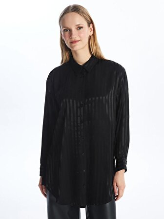 Çizgili Oversize Saten Kadın Gömlek Tunik