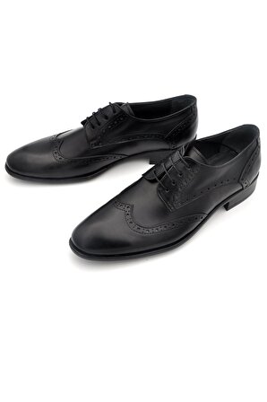 Siyah Hakik Deri Bağcıklı Klasik Erkek Ayakkabı