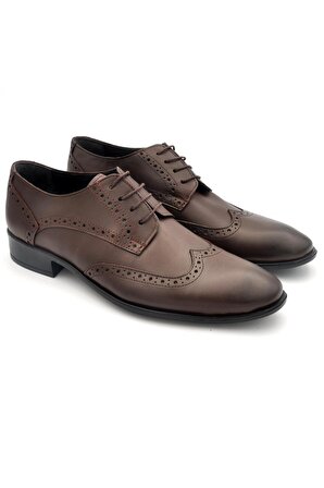Kahverengi Hakik Deri Bağcıklı Klasik Erkek Ayakkabı