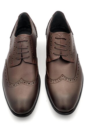Kahverengi Hakik Deri Bağcıklı Klasik Erkek Ayakkabı