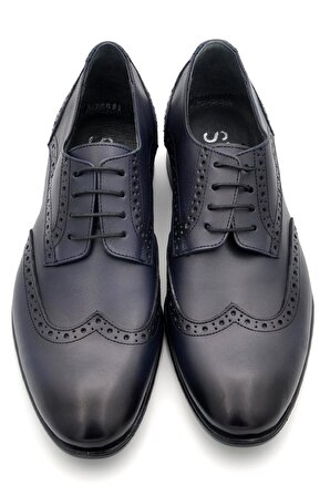Lacivert Hakik Deri Bağcıklı Klasik Erkek Ayakkabı