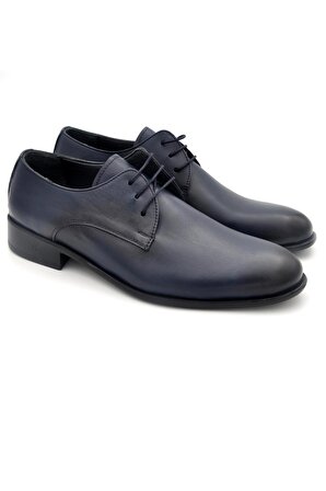 Lacivert Düz Model Hakik Deri Bağcıklı Klasik Erkek Ayakkabı