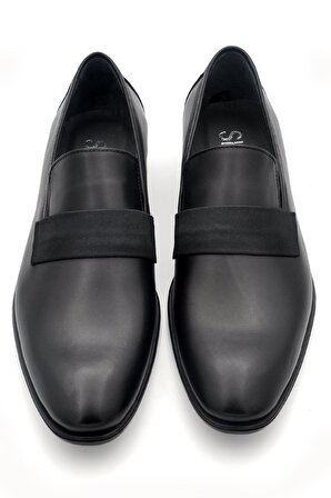 Siyah Düz Model Hakik Deri Bağcıksız Klasik Erkek Ayakkabı