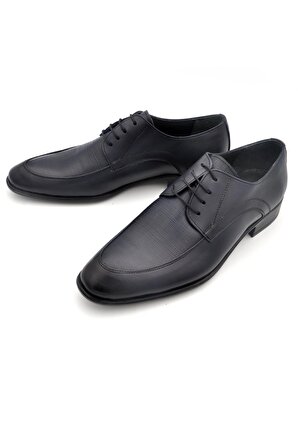 Lacivert Desenli Model Hakik Deri Bağcıklı Klasik Erkek Ayakkabı
