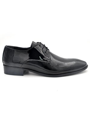 Siyah Rugan Hakik Deri Bağcıklı Klasik Erkek Ayakkabı