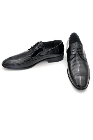 Siyah Rugan Hakik Deri Bağcıklı Klasik Erkek Ayakkabı