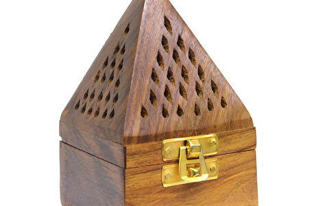 El Yapımı Ahşap Piramit Konik Tütsü Yakma Kutusu
