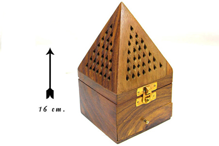 El Yapımı Ahşap Piramit Konik Tütsü Yakma Kutusu Büyük Boy Çekmeceli
