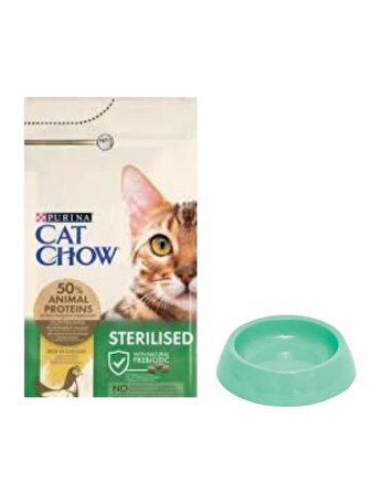 Cat Chow Sterilised Yetişkin Kedi Maması 15 Kg, Yuvarlak Su ve Mama Kabı