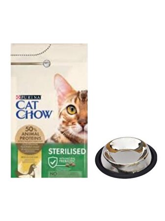 Cat Chow Sterilised Yetişkin Kedi Maması 15 Kg, Kaymaz Tabanlı Su ve Mama Kabı