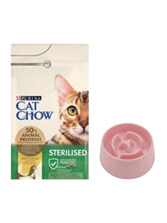 Cat Chow Sterilised Yetişkin Kedi Maması 15 Kg, Yavaş Yeme Mama Kabı 775 Ml.
