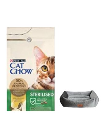 Cat Chow Sterilised Yetişkin Kedi Maması 15 Kg, Mini Small Gri Yatak