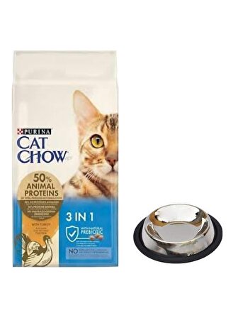 Cat Chow 3ü1 Arada Hindili Yetişkin Kedi Maması 15 Kg, Kaymaz Tabanlı Su ve Mama Kabı