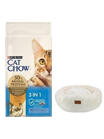 Cat Chow 3ü1 Arada Hindili Yetişkin Kedi Maması 15 Kg, Krem Luxe Donut Yatak