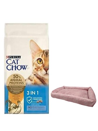 Cat Chow 3ü1 Arada Hindili Yetişkin Kedi Maması 15 Kg, Mini Small Pembe Yatak