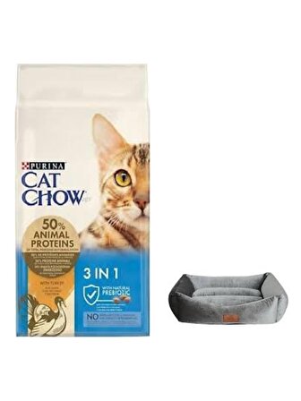 Cat Chow 3ü1 Arada Hindili Yetişkin Kedi Maması 15 Kg, Mini Small Gri Yatak