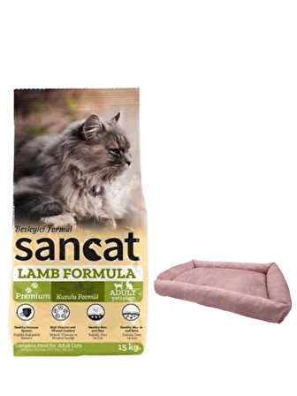 Sancat Premium Kuzulu Yetişkin Kedi Maması 15 Kg,Mini Small Pembe Yatak