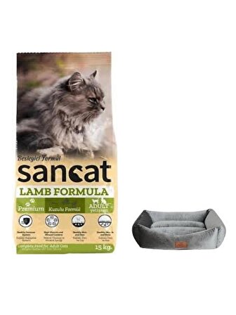 Sancat Premium Kuzulu Yetişkin Kedi Maması 15 Kg,Mini Small Gri Yatak