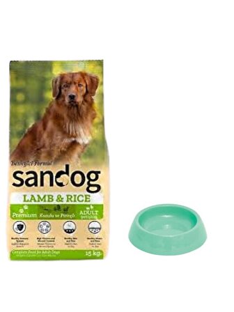 Sandog Premium Lamb&Rice Yavru Köpek Maması 15 Kg,Yuvarlak Su ve Mama Kabı