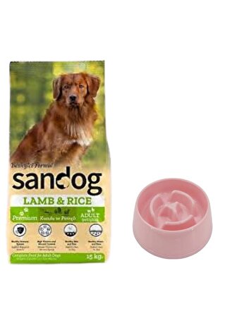 Sandog Premium Lamb&Rice Yavru Köpek Maması 15 Kg,Yavaş Yeme Mama Kabı 775 Ml.