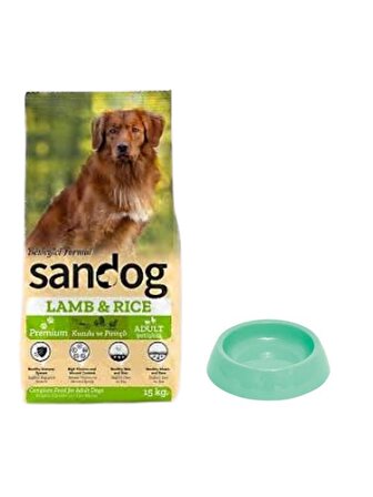 Sandog Premium Lamb&Rice Yetişkin Köpek Maması 15 Kg, Yuvarlak Su ve Mama Kabı