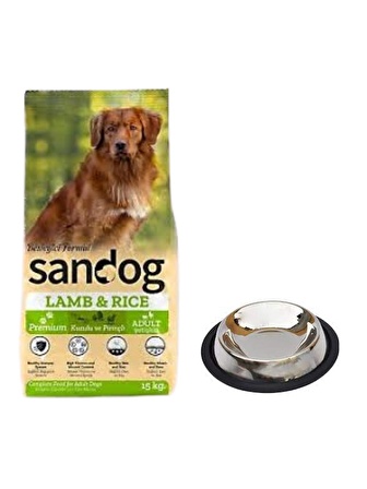 Sandog Premium Lamb&Rice Yetişkin Köpek Maması 15 Kg, Kaymaz Tabanlı Su ve Mama Kabı