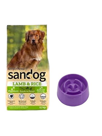Sandog Premium Lamb&Rice Yetişkin Köpek Maması 15 Kg, Yavaş Yeme Mama Kabı 375 Ml.