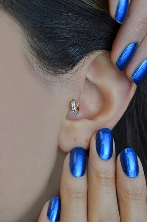 İki Sıra Taşlı Halka Tragus Piercing Helix Kıkırdak Küpesi