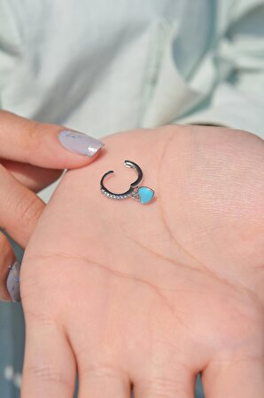 Gümüş Rengi Mavi Kalp Sallantılı Kıkırdak Küpe Piercing