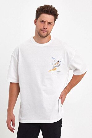 Melek Baskılı Oversize Beyaz T-Shirt - Premium Kalite 1. Sınıf
