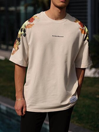 Unisex Baskılı T-Shirt - Bej