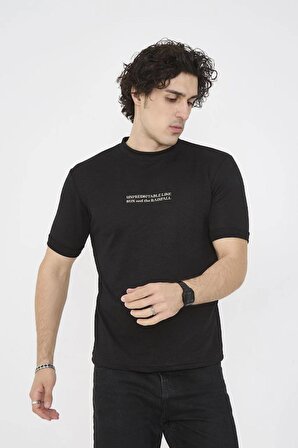 Unisex Bisiklet Yaka Slim fit T-Shirt- Siyah