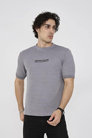 Unisex Bisiklet Yaka Slim fit T-Shirt- Gri