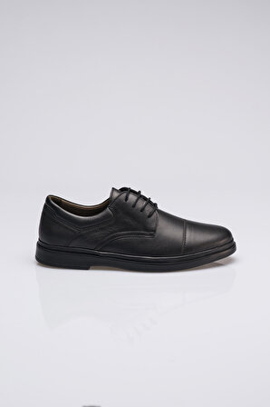 Siyah Bağcıklı Ortopedik Taban Hakiki Deri Premium Klasik Erkek Ayakkabı