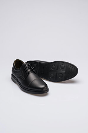 Siyah Bağcıklı Ortopedik Taban Hakiki Deri Premium Klasik Erkek Ayakkabı