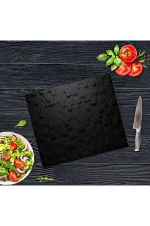 29x34 cm Siyah Altıgen Desenli Cam Kesme Tablası