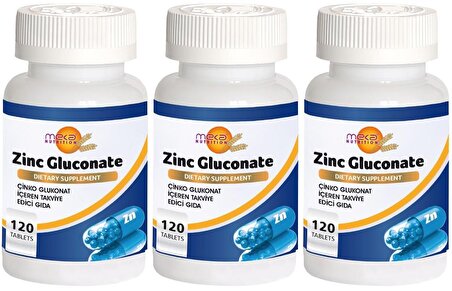 Meka Nutrition Zinc Gluconate 3x120 Tablet Çinko Glukonat 