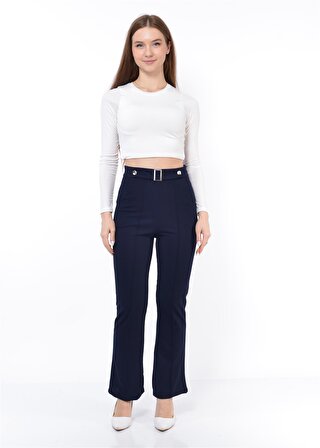 Kadın Likralı Kemer Detaylı Zara Model Pantolon Lacivert